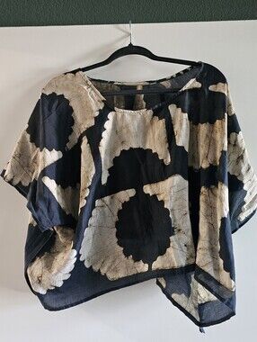 Women’s Black & Cream Ikat Semi Sheer Top